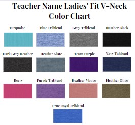 Teacher Custom Name Ladies Fit V-Neck Color Chart